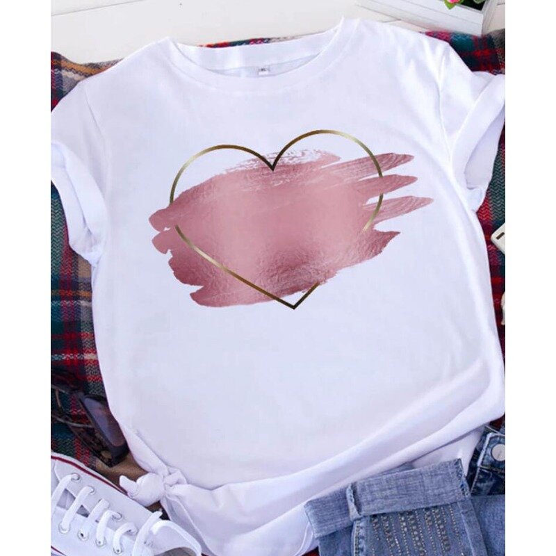 Graphic Print T-shirt Free Spirit Brave Soul Woman Short Sleeve Leopard Heart Short Sleeve Valentine Heart Graphic T Shirts