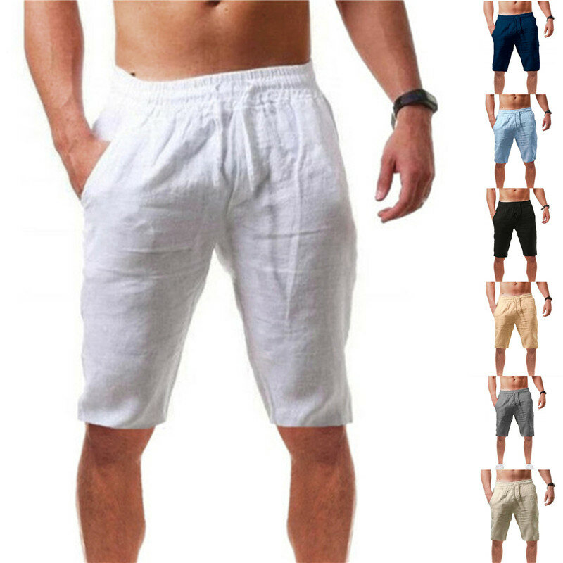 Pantalones cortos transpirables para hombre, Shorts informales de marca de moda, cómodos, Color sólido con cordón