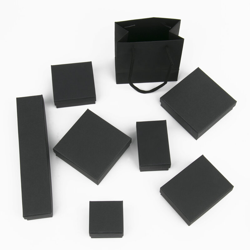 Шкатулки для ювелирных изделий, картонные подарочные коробки черного цвета для хранения ожерелий, браслетов, серег, колец, цепочек