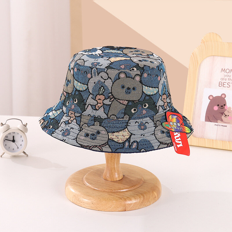 New Cartoon Printing Small Animal Fisherman Hat Personalized Fashion Leisure Sunscreen Sun Hat Children's UV Protection Sun Hat