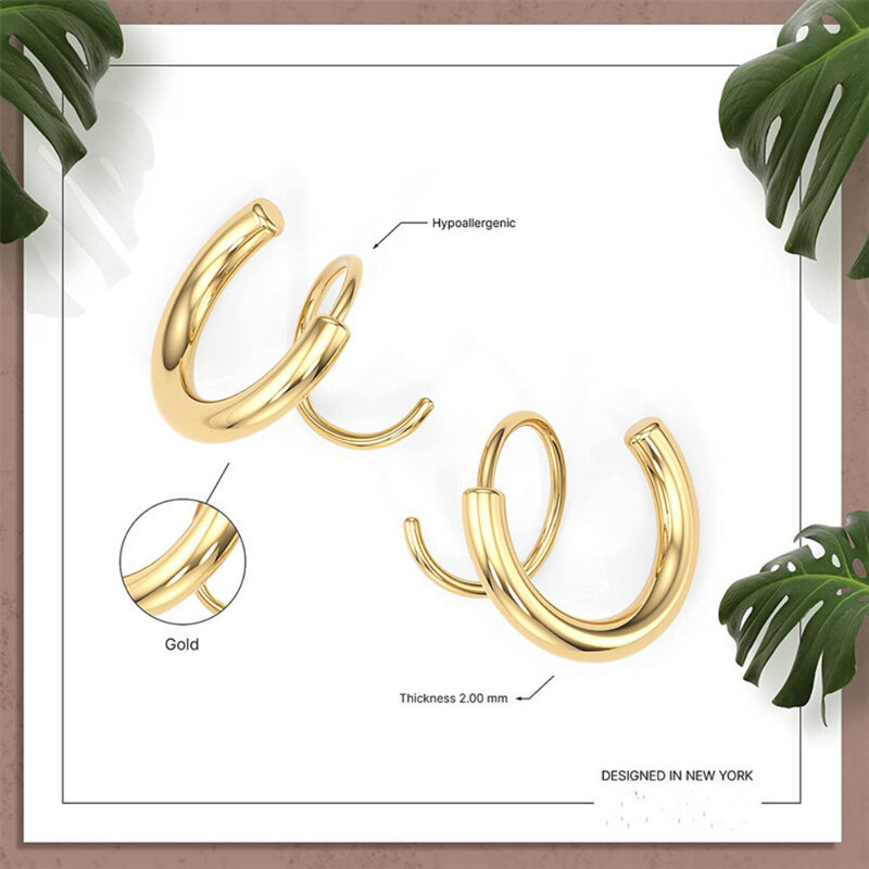 Fashion Diskon Besar Anting-Anting Putar Spiral Double Loop Senior Besi Tahan Karat Anting Berlapis Emas 18K Hadiah Perhiasan Pesta Wanita