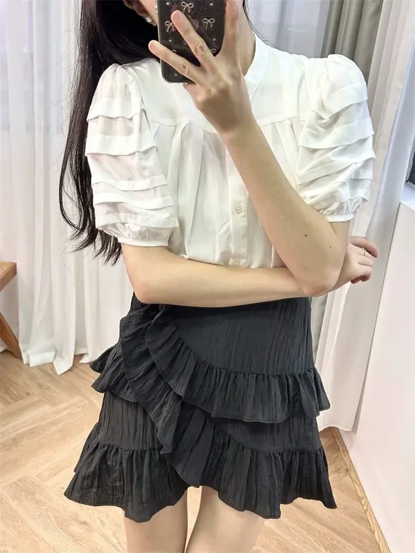 Женская мини-юбка с оборками, черная Асимметричная трапециевидная юбка с высокой талией, лето 2024