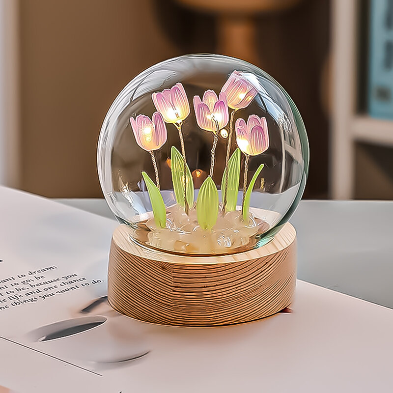 Tulp Decoratief Licht Ornamenten Mini Sfeer Lamp Handwerk Afgewerkt Product Vakantie Geschenken Home Decor Voor Festivalfeest