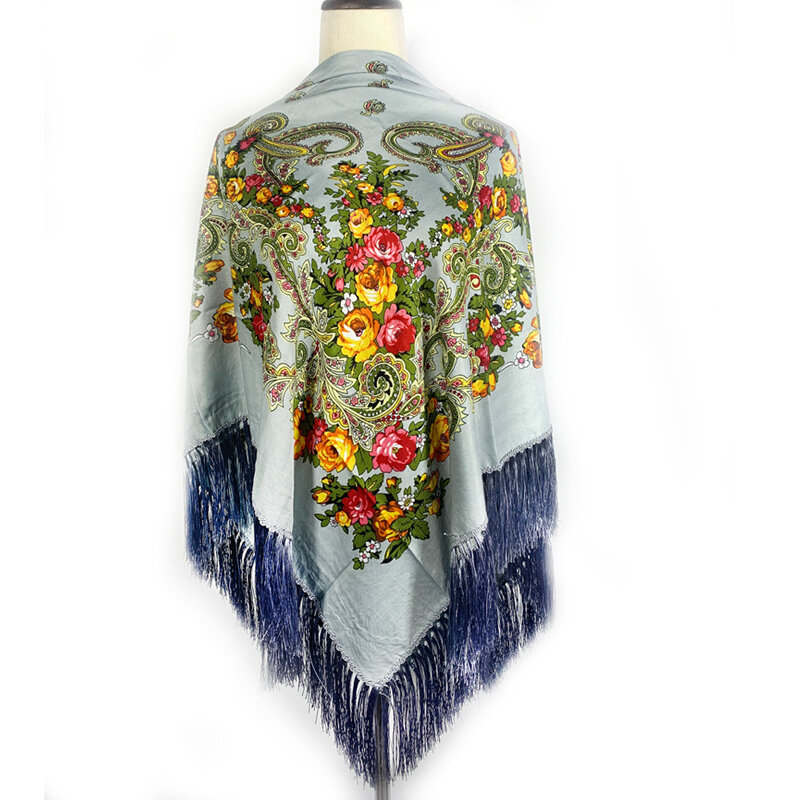 Rosyjski styl luksusowy szalik z nadrukiem damski szal z ozdobami z frędzlami praktyczny w wielofunkcyjnych scenariuszach chusta