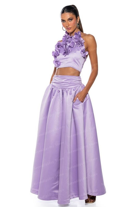 High Waist Lavender Satin A-line Long Skirt Floor Length Prom Skirt With Zipper Custom Made Woman Clothes Ever Pretty Gown