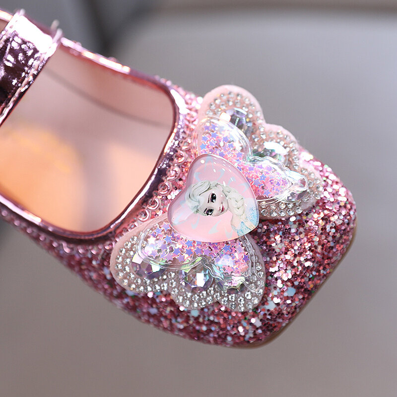 Disney-zapatos planos informales para niños y niñas, zapatillas planas de diseño de princesa Elsa de Frozen, con punta cuadrada