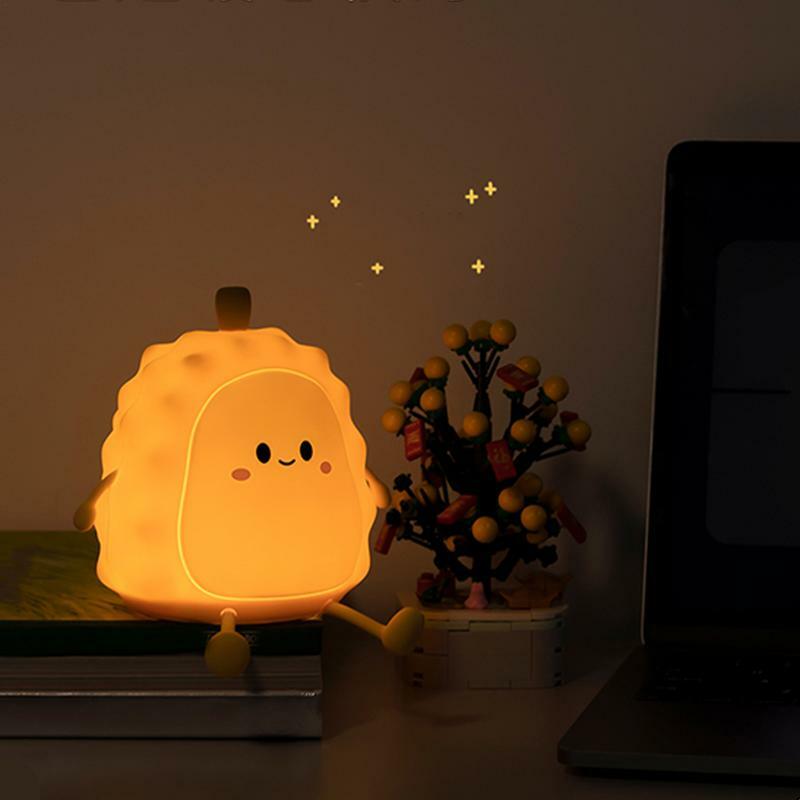 Luz LED táctil USB recargable regulable de dibujos animados, luz nocturna cálida, ajuste de brillo, luz ambiental creativa Durian para dormitorio