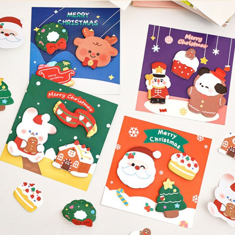 Kawaiiクリスマスメモ帳メモ帳、自己粘着プランナー、かわいい漫画メモ帳、事務用品、文房具ギフト