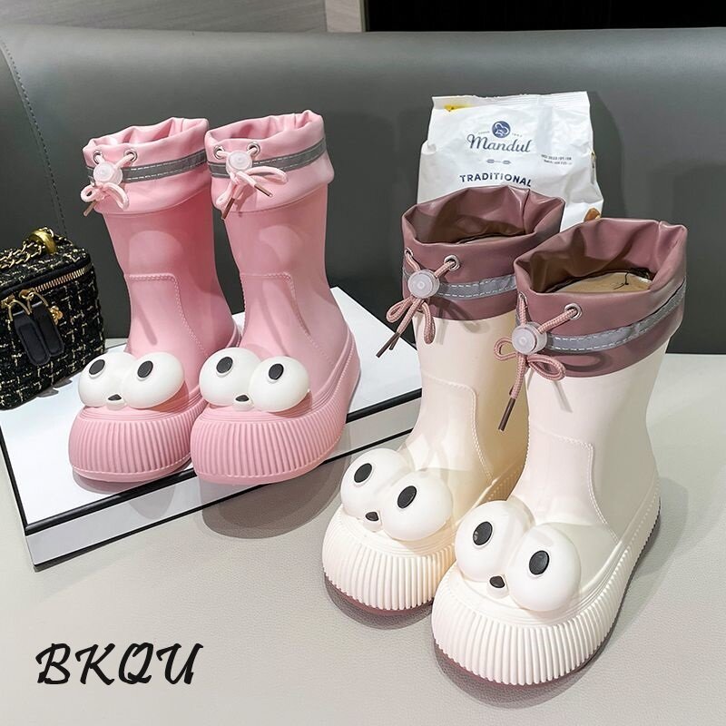 BKQU 2024 Cute Plus Fleece moda per adulti fuori per indossare simpatici stivali da pioggia antiscivolo medi scarpe in gomma impermeabili resistenti all'usura