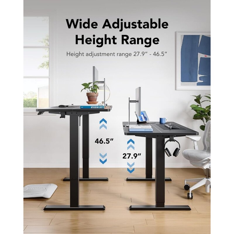 Electric Standing Desk Adjustable Height, 4 Memory Height Settings, Headphone Hook, Cable Manager, Sit Stand Up Desk