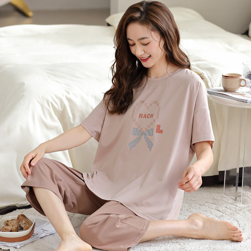 Women's Pajamas Sets Cotton Pyjamas Cartoon Pijamas Loungewear Short Sleeve and Pants Suit Sleepwear Nightwear Women Homewear