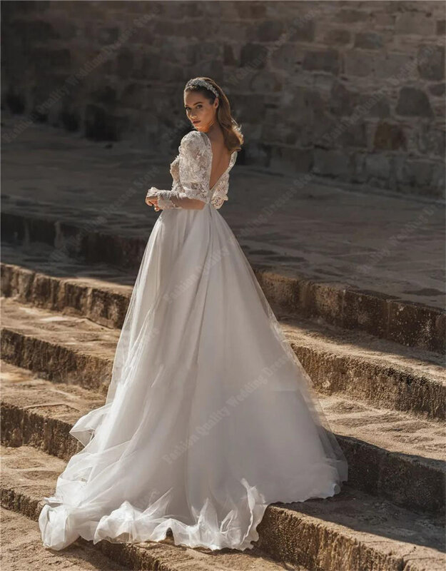Stile semplice maniche soffici abiti da sposa da donna Design formale lavapavimenti abiti da sposa tinta unita principessa abiti da sposa