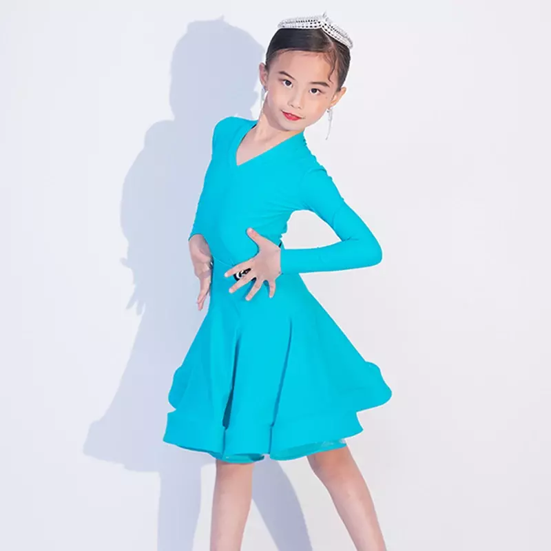 فستان أداء الرقص اللاتيني للبنات ، قاعة رقص قياسية وطنية للأطفال ، ملابس منافسة ، ألوان عديدة