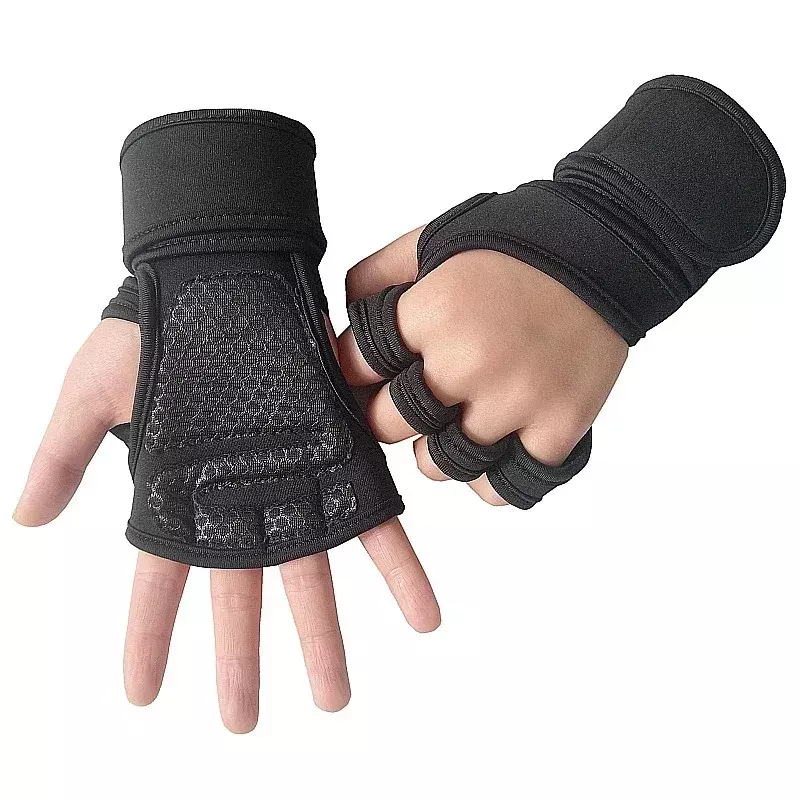 Sarung tangan Angkat Berat Badan Pria Wanita, sarung tangan pelindung pergelangan tangan Gym hitam pria dan wanita olahraga luar ruangan bersepeda