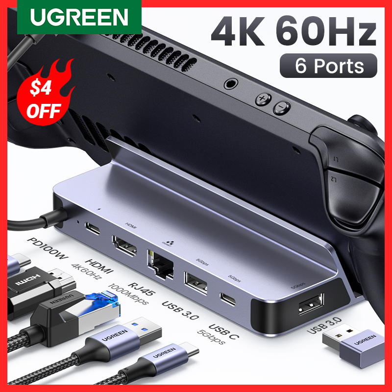 UGREEN USB C Docking Station Type C To HDMI 4K60Hz RJ45 PD100W Dock untuk Steam Deck Nintendo Switch MacBook Pro Air PC USB 3.0 HUB