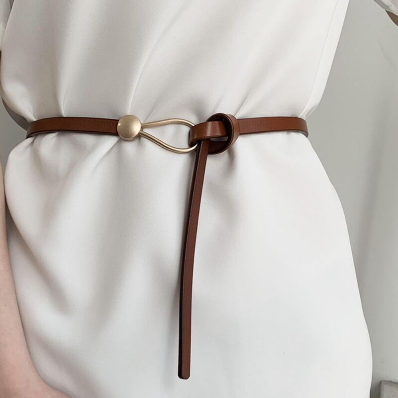 Solid Color Knotted Belt Trendy Decorative PU Thin Belt Casual Dress Belt
