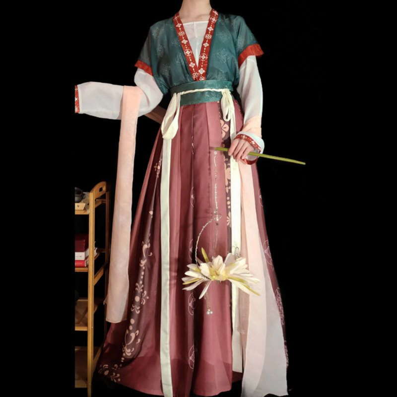 女性のための漢服ドレス,非対称のドレス,新しい春と夏のスタイル,緑色の伝統的な中国のドレス