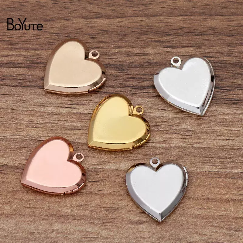 BoYuTe-Heart Shaped Memory Locket, Metal Brass Pendant, pode inserir foto, 16mm, 22x5mm, 10 Pc Lot