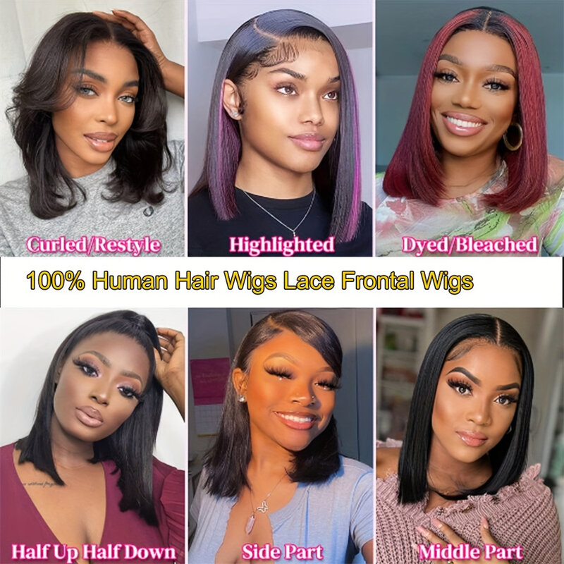 150% 180% Density Human Hair Pre-Plucked 13x4 13x6 HD Lace Frontal Natural Color Short Straight Wig For Women