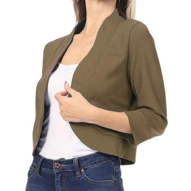 2023 Women Blazer Short Coat Cardigan Open Stitch Solid Color Loose Spring Jacket Half Sleeve Soft OL Commute Style Lady Jacket