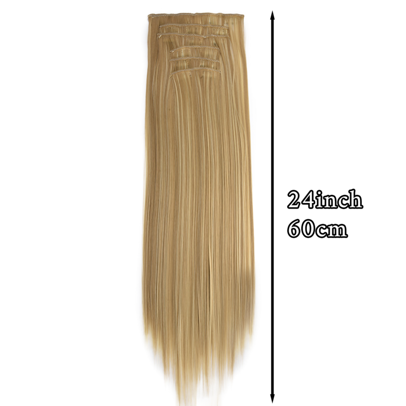 Długie syntetyczne 24 Cal proste 16 klipsów niewidocznych do przedłużania włosów włókno termoodporne treski dla kobiet codziennego użytku