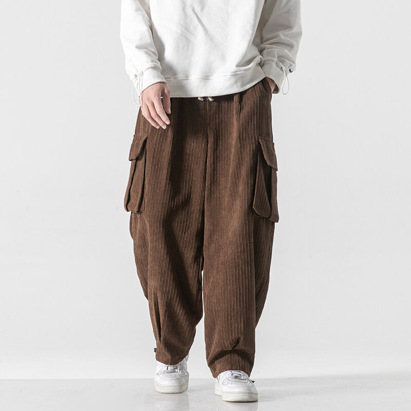 Calças masculinas primavera casual versão coreana veludo macacão de cor sólida rua calças de perna larga tendência tamanho grande calças all-match