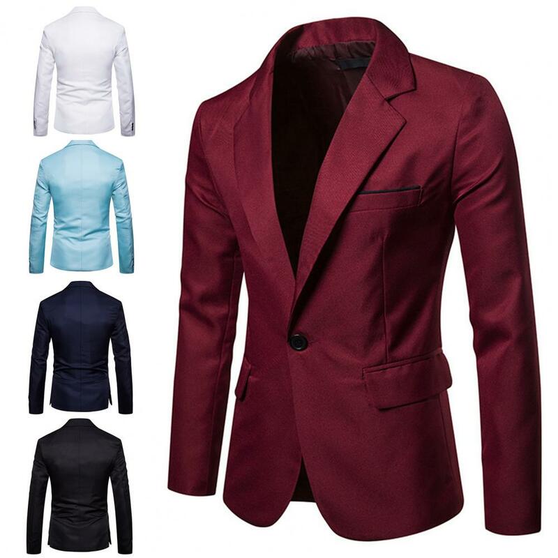 세련된 남성용 블레이저, 긴팔 세트 코트, 순색 포켓, 세트 재킷, 올 매치