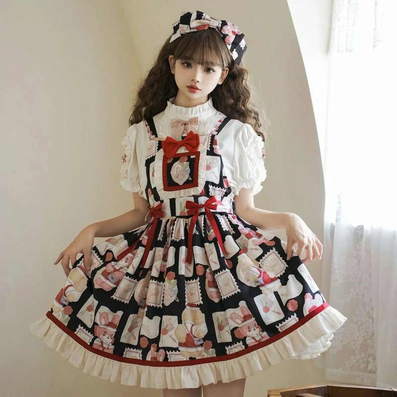 [Showa Kaleidoscope] Lolita Dress Vintage Women Jsk Sweet Lolita Dress High Waist Strap Princess Party Dresses Kawaii Lolita