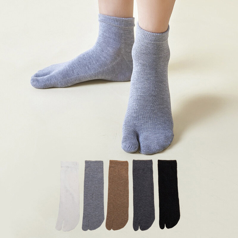 5 paia di calzini da uomo Solid 2 Toe Flip Flop Tabi Geta calzini con zoccoli in cotone stile giapponese con punta divisa sandalo