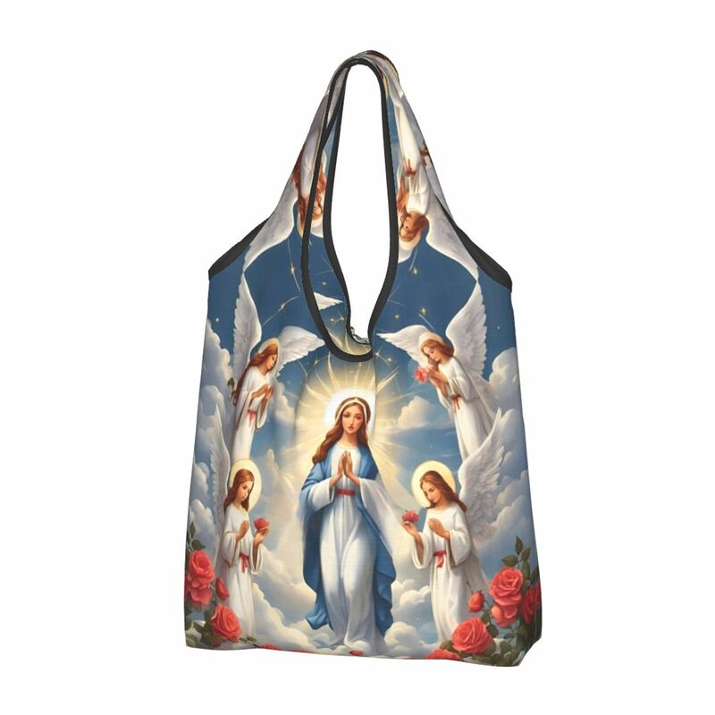 Sacs d'épicerie réutilisables Imsonulate Coussins of Mary, grand sac de rangement, léger, lavable, vierge Marie, catholique, béni, sac de shopping