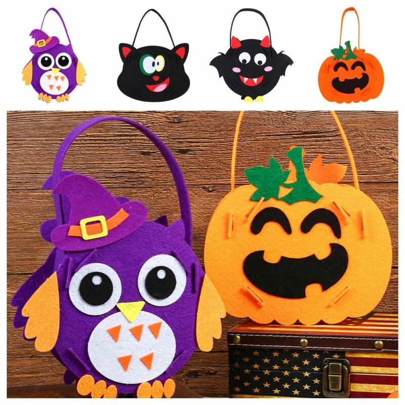 DIY Halloween Candy Bag DIY Trick or Treat Bag Non-woven Fabric Portable Ghost Bat Pumpkin Bag for Kids Party Halloween Gift