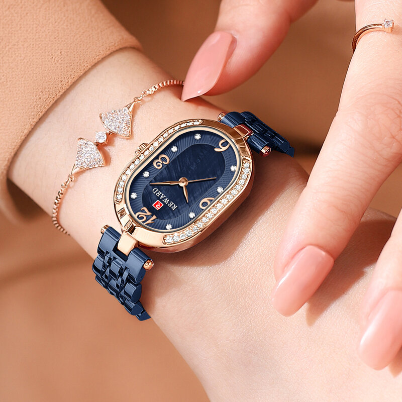 Belohnung Uhr Frauen Luxusmarke Edelstahl Strass Damen Armband Uhren Quarz wasserdicht weiblich Relogio Feminino