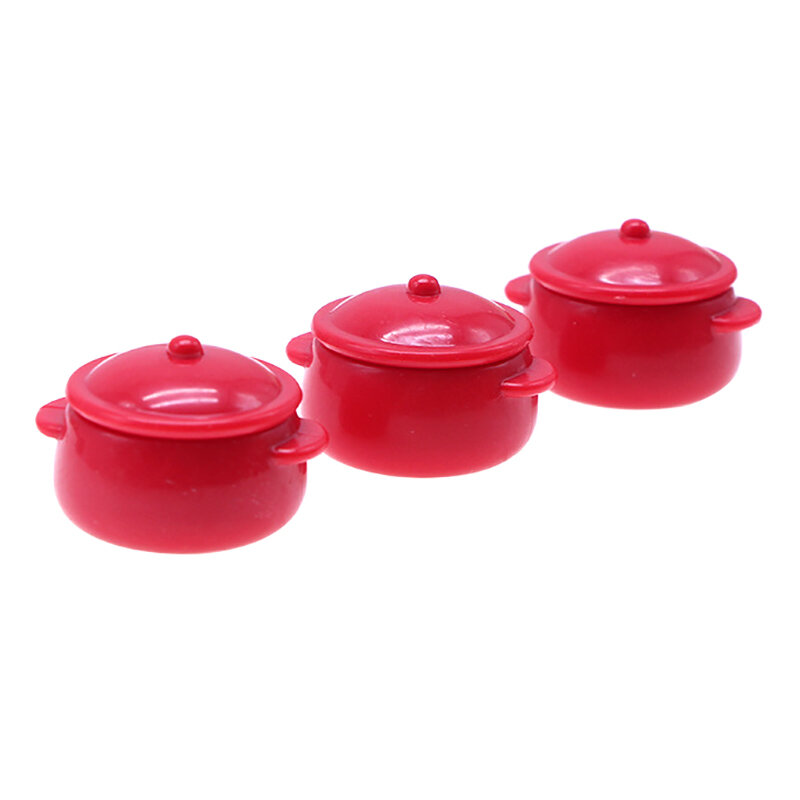 1 Buah 3.3Cm Rumah Boneka Miniatur Dapur Peralatan Makan Mebel Mini Merah Plastik Pot Sup Maket DIY Adegan Aksesori