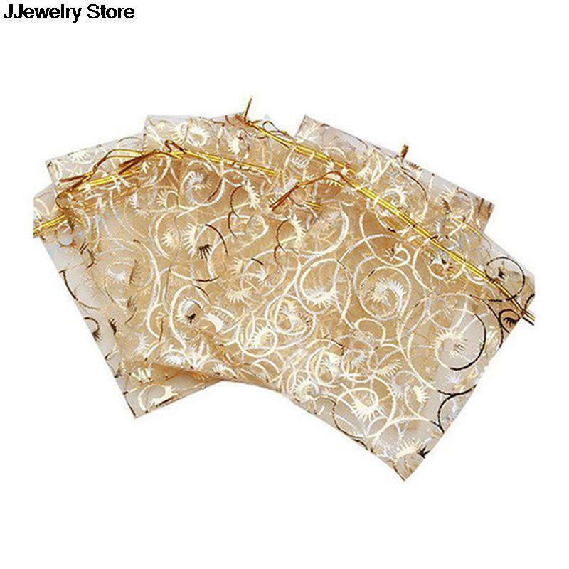 Hot 100 pz/pacco 12x9cm sacchetto di Organza d'oro regalo di nozze in voile sacchetti di natale imballaggio di gioielli