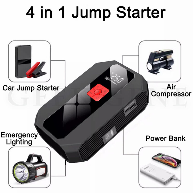 Compressor de ar começando dispositivo para carro, Jump Starter, banco de potência, Digital pneu Inflator, bomba, novo, 1200A, 26800mAh, 4 em 1, 12V, 150PSI