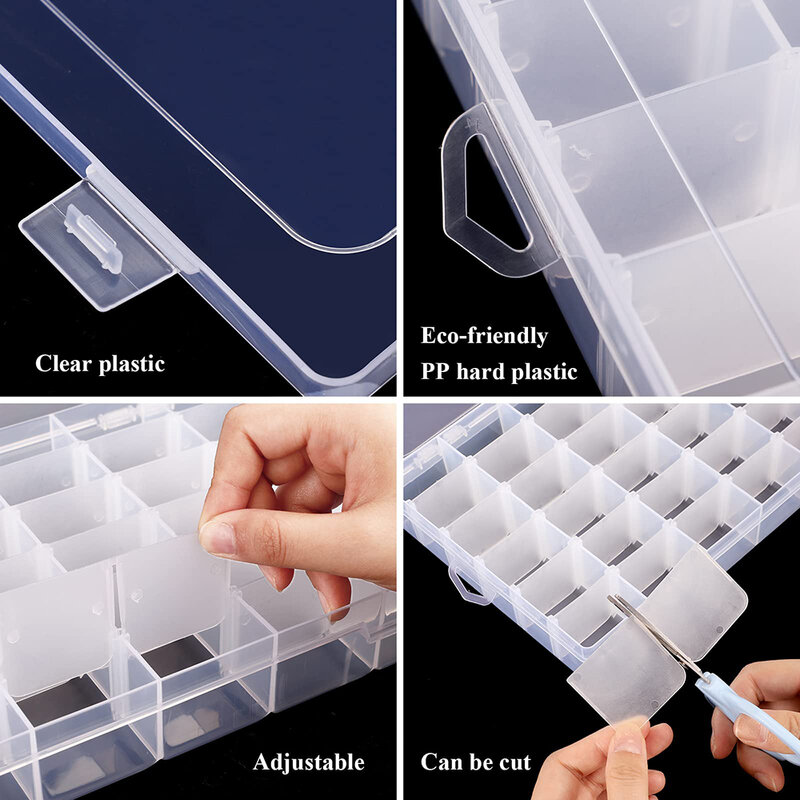 24/36 Grid Kotak Organizer Plastik Penyimpanan Organizer Kerajinan dengan Pembagi Dapat Disesuaikan Kotak Manik Memancing Kotak Alat Perhiasan