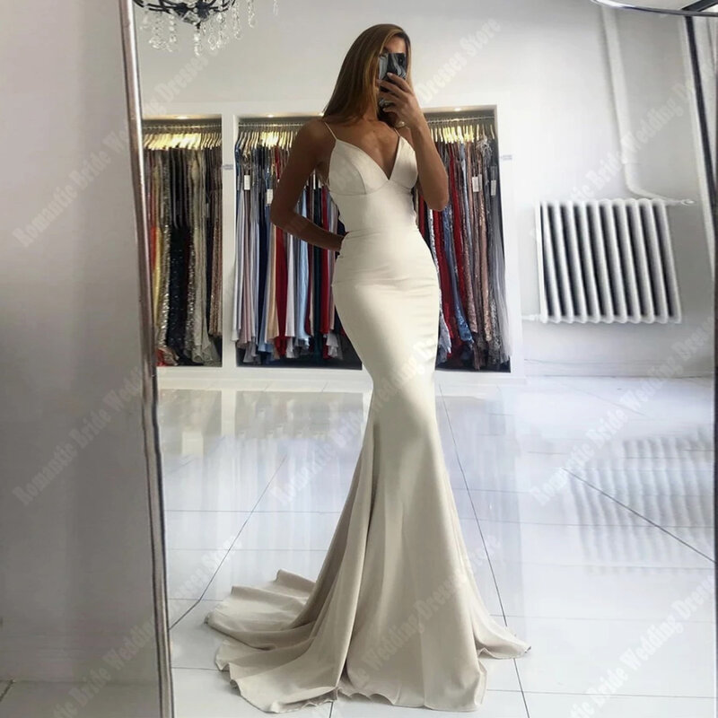 Gaun pengantin wanita seksi impian gaun Prom tanpa lengan kualitas tinggi minimalis 2024 panjang mengepel pesta wanita Vestidos de Novia