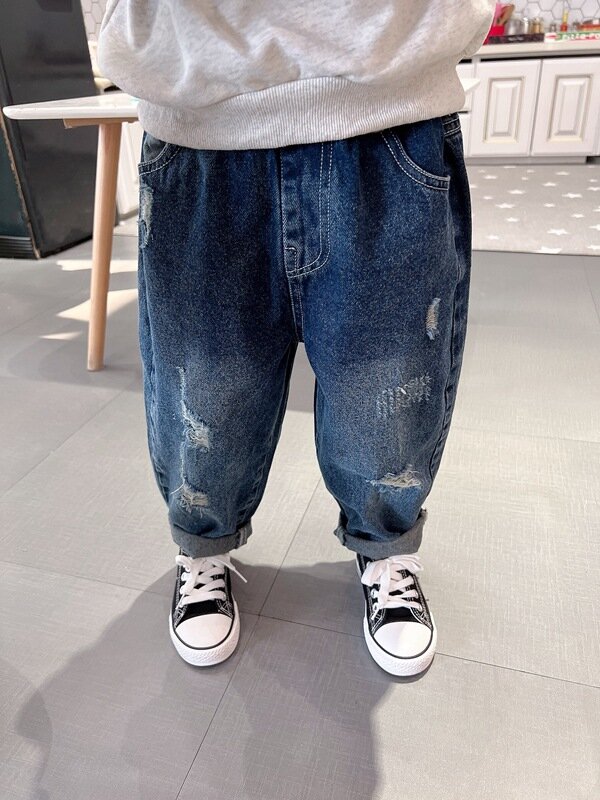 New Boys Pants Jeans Small And Boys' Cool Casual Pants 0-6 Year Old Children's Clothing  long  Loose-fit Casual pants