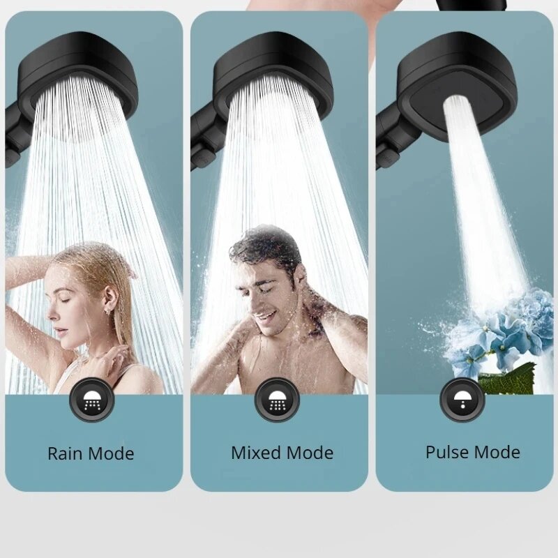 Cabezal de ducha de lluvia de flujo grande negro, 3 modos, boquilla de pulverización de ahorro de agua de alta presión, cabezal de ducha de masaje, accesorios de baño