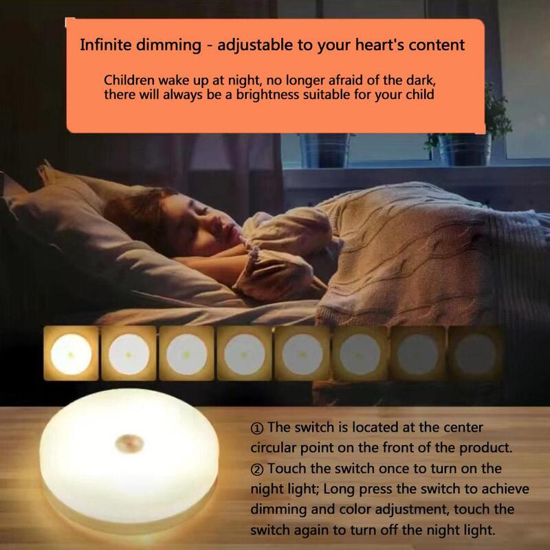 Mini LED Touch Sensor Night Lights USB Rechargeable Bedroom Kitchen Magnetic Base Wall Light Round Portable Dimming Night Lamp
