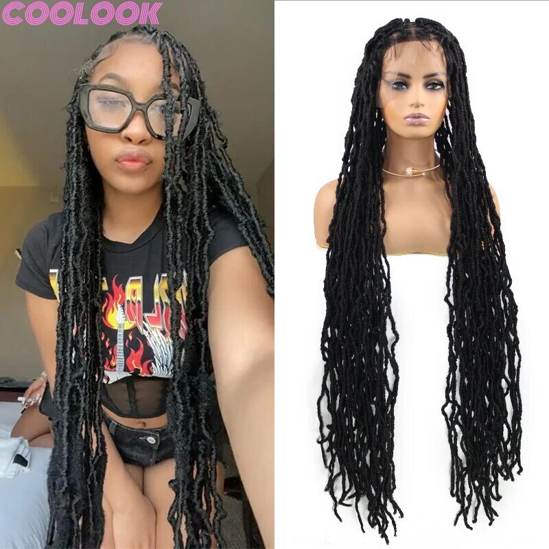 Synthetic Twist Braided Full Lace Wig for african women 40'' black Butterfly Locs Braids Wig Silky Lace Frontal Wig for braiding