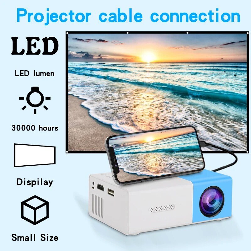 Mini proyector portátil YG300, teléfono enchufable, Cine en Casa LED, adecuado para exteriores, entretenimiento en el hogar