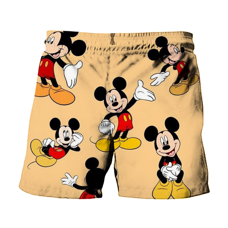 Summer Harajuku New Disney Brands Cute Stitch e Mickey Minnie Anime Print Men Swimwear Beach Shorts Fashion Casual Kids Shorts