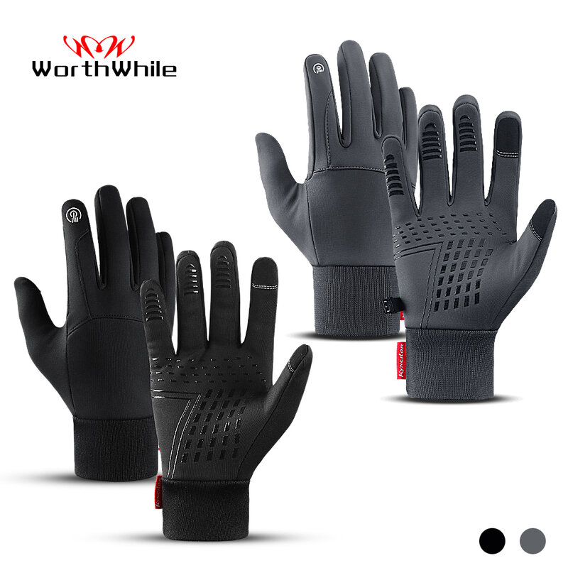 WorthWhile-guantes de invierno para ciclismo, guante de dedo completo con pantalla táctil, impermeable, a prueba de viento, para montar en bicicleta al aire libre, esquí