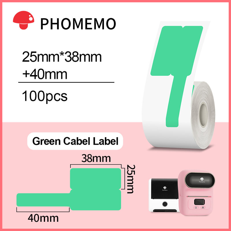 Phomemo F-Type Label 25x38+40mm 100Pcs Self-Adhesive Cable Electric Wire Labels Sticker for Phomemo M110 M200 M220 Label Printer