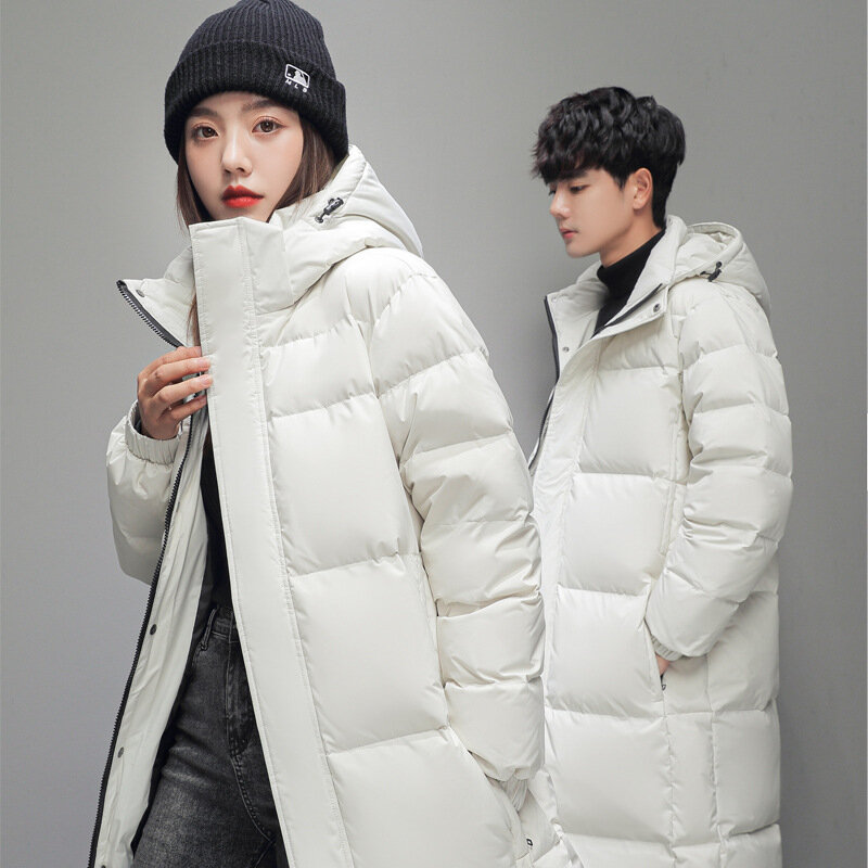 2023New Solid Color Long Straight Barrel Winter Coat Casual Park  Hooded Fashion  Jacket Couple 