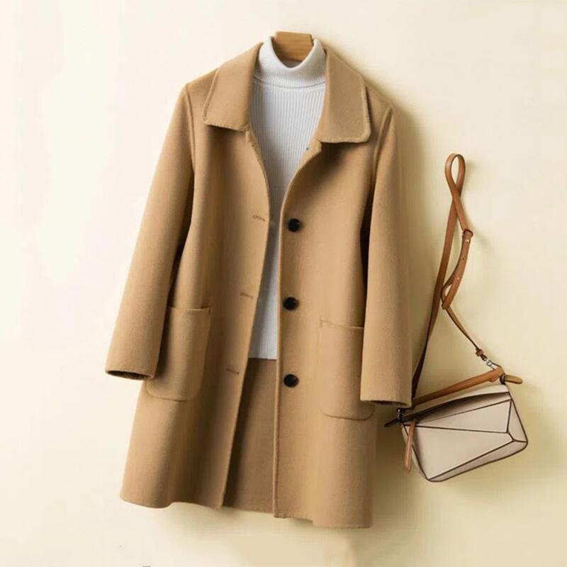 Cappotto di lana da donna cappotto invernale da donna spesso resistente al freddo cappotto di media lunghezza con risvolto tasche con chiusura monopetto Trench