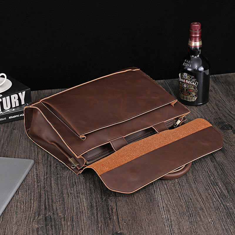 Men's minimalist retro fashion one-shoulder oblique span PU leather laptop laptop bag
