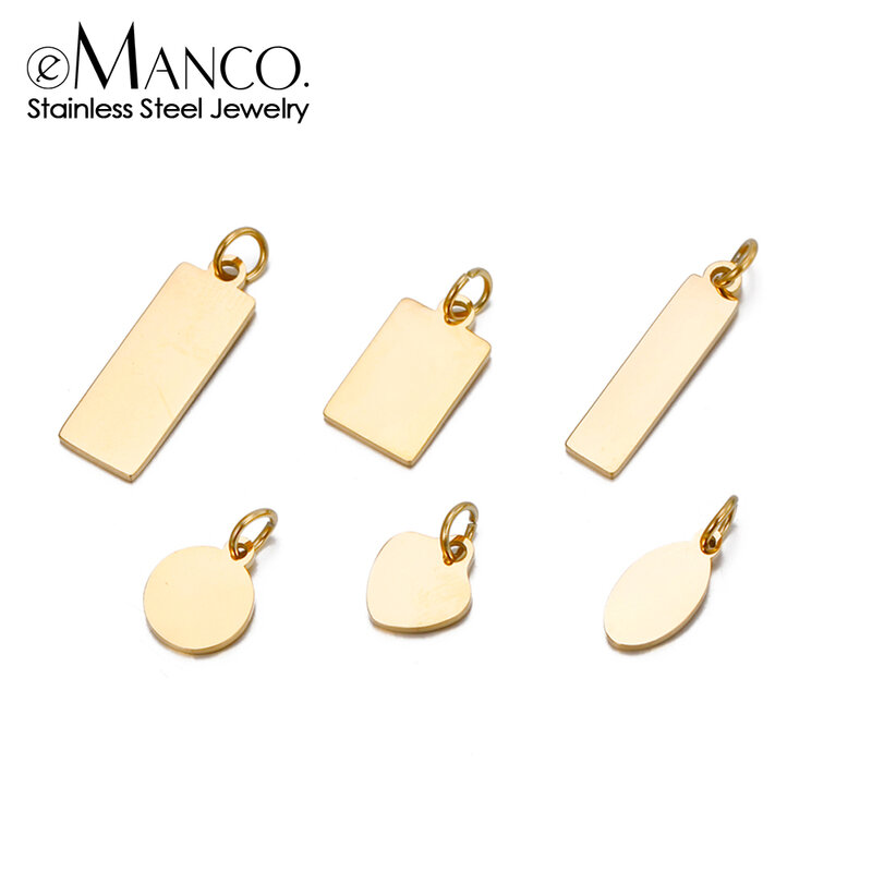 e-Manco Custom Logo Tags Stainless Steel Charms for Necklace Bracelets 6 Sizes to Choose