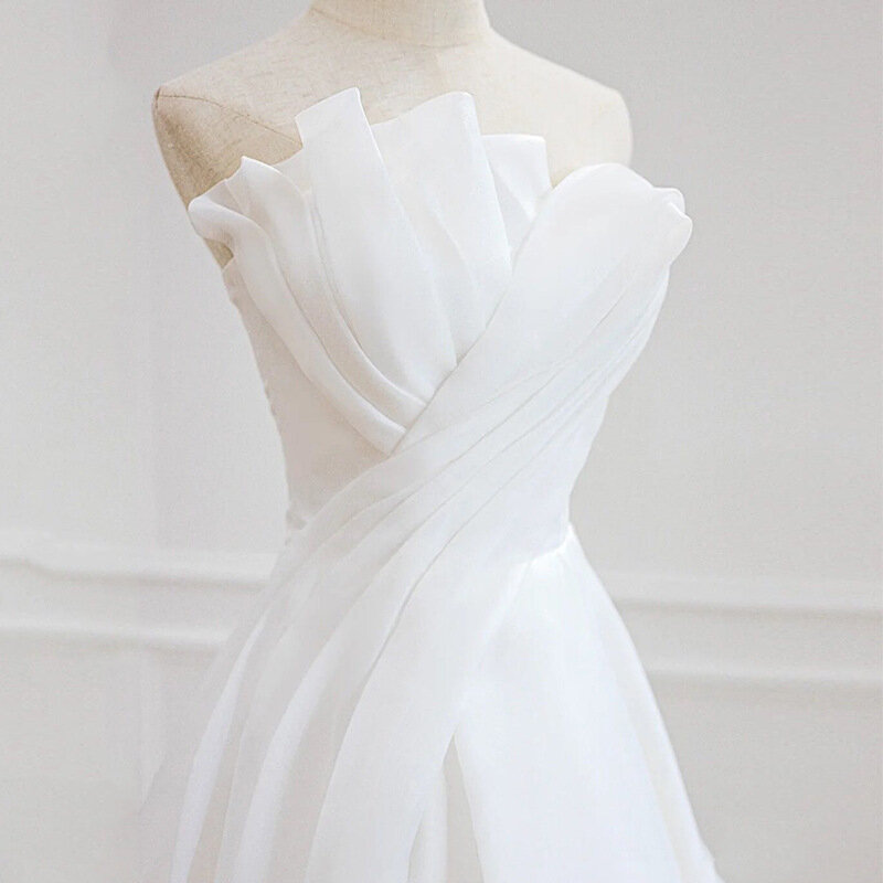 Gaun Trailing pernikahan tanpa tali sifon Satin putih mewah untuk pengantin wanita 2024 elegan panjang Prom malam pesta tamu gaun wanita